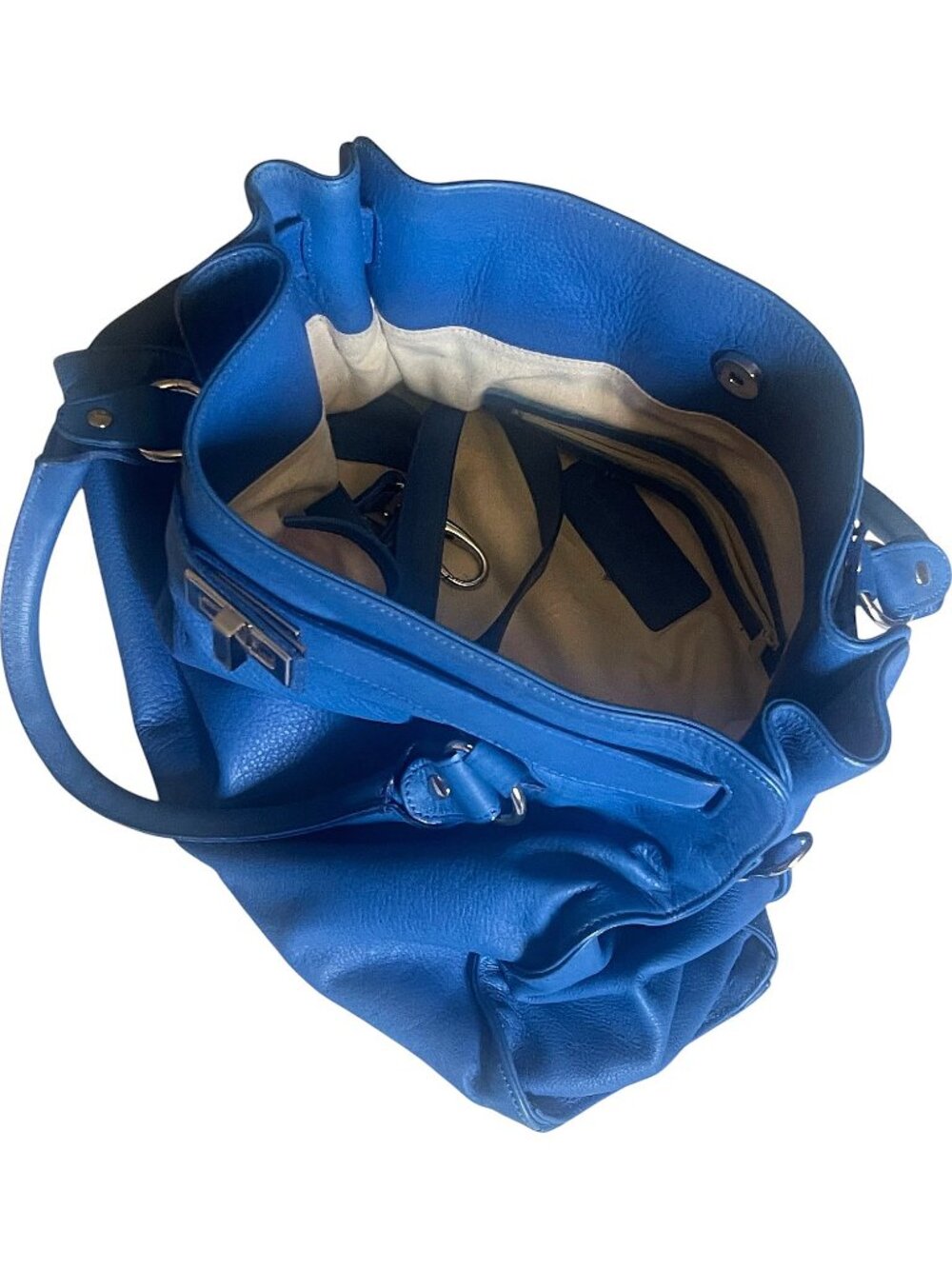 New Genuine Italian Leather Satchel Vibrant Luciana Verde Handbag – Cobalt Blue - Picture 9 of 9